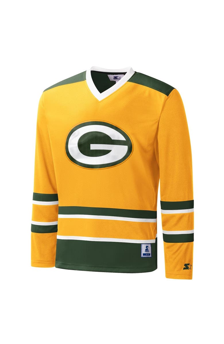 STARTER Men's Starter Gold Green Bay Packers Cross-Check V-Neck Long Sleeve T-Shirt, Alternate, color, Gold