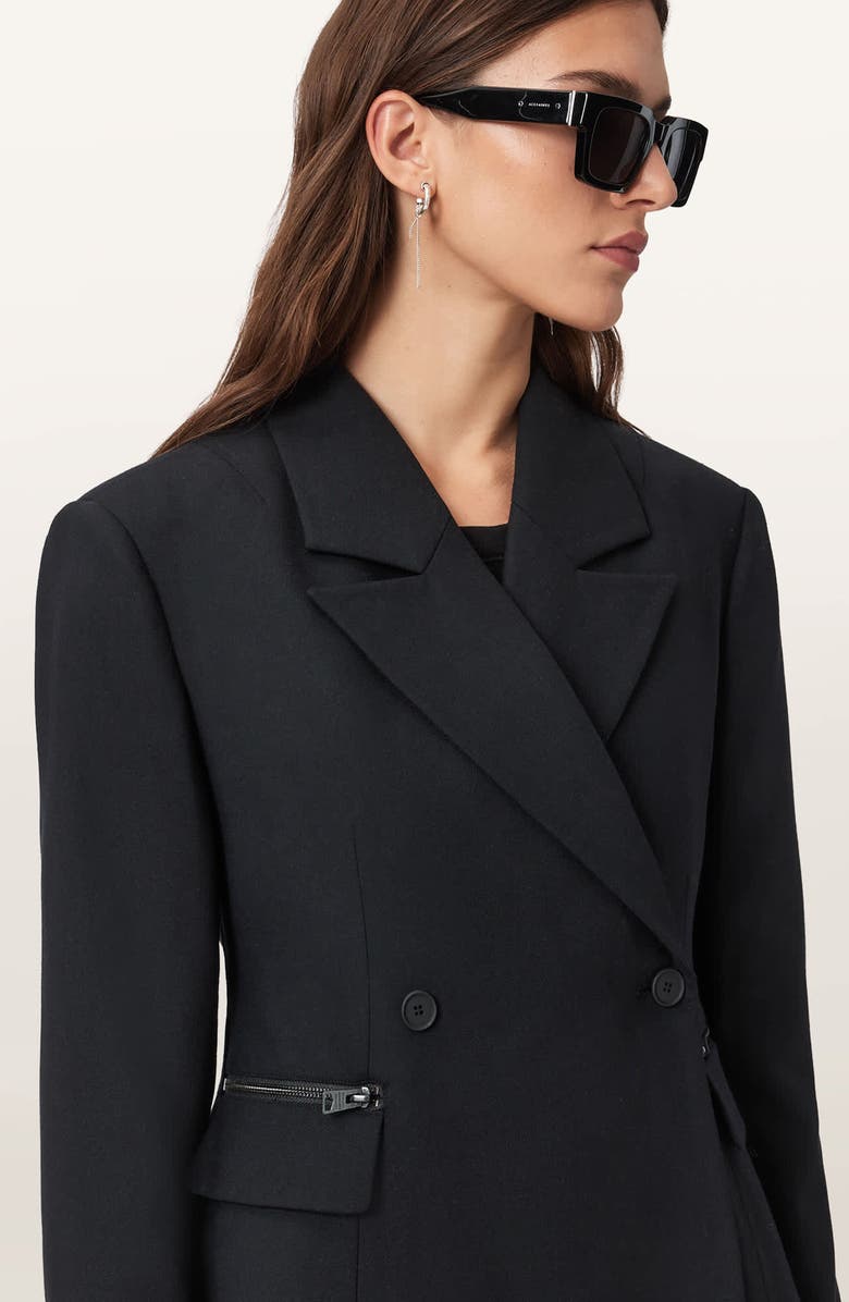 AllSaints Mimmie Zip Pocket Double Breasted Blazer, Alternate, color, Black