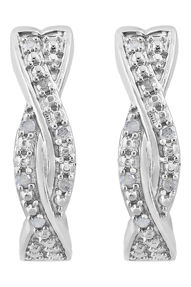 Sterling Silver Pavé Diamond Huggie Hoop Earrings, Alternate, color, WHITE