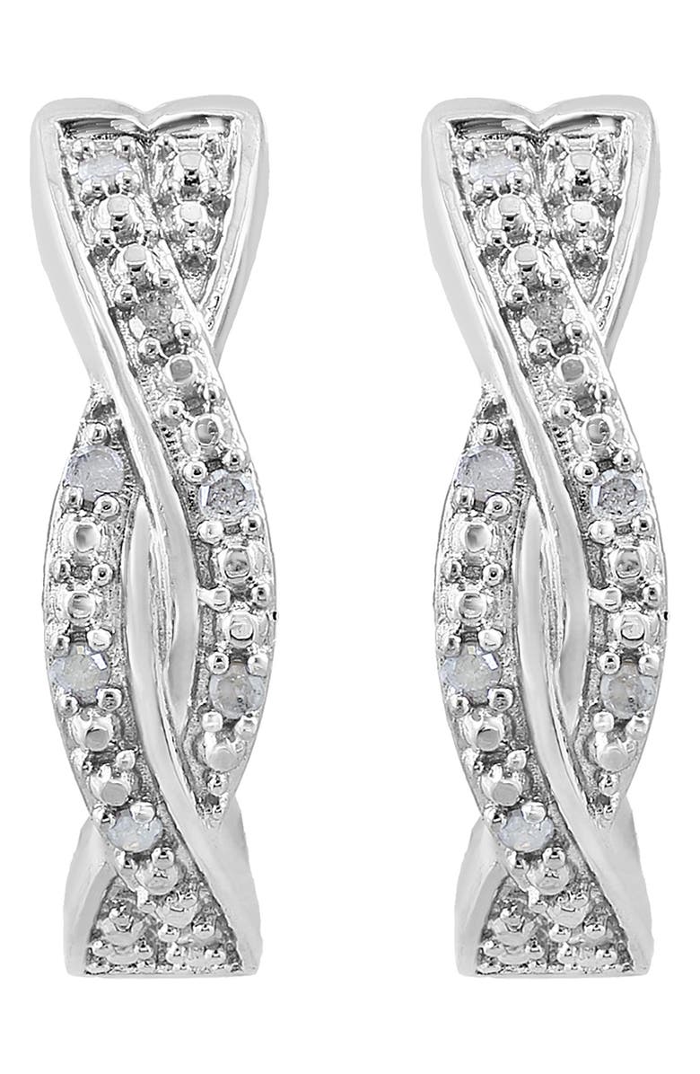 EFFY Sterling Silver Pavé Diamond Huggie Hoop Earrings, Alternate, color,