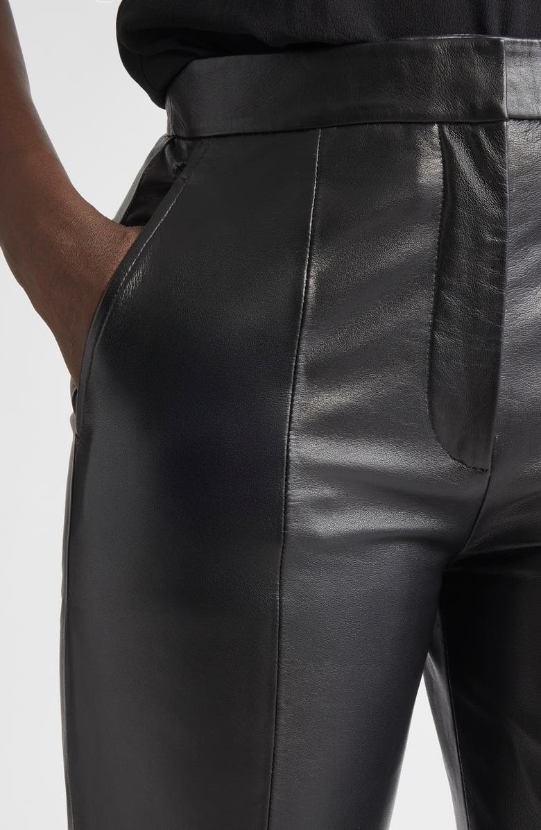 ST. JOHN Crop Leather Pants, Alternate, color, Black