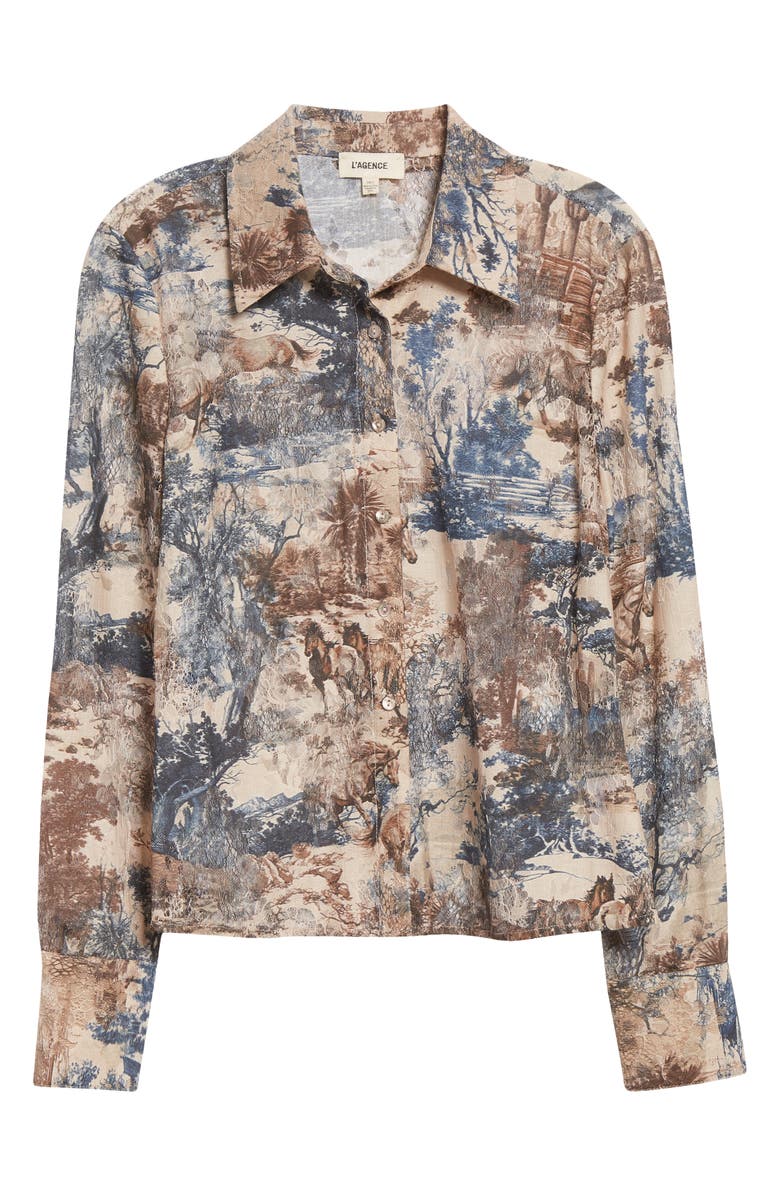 L'AGENCE Maia Printed Lace Button-Up Shirt, Alternate, color, Tan Mountain Western Toile