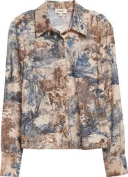 L'AGENCE Maia Printed Lace Button-Up Shirt