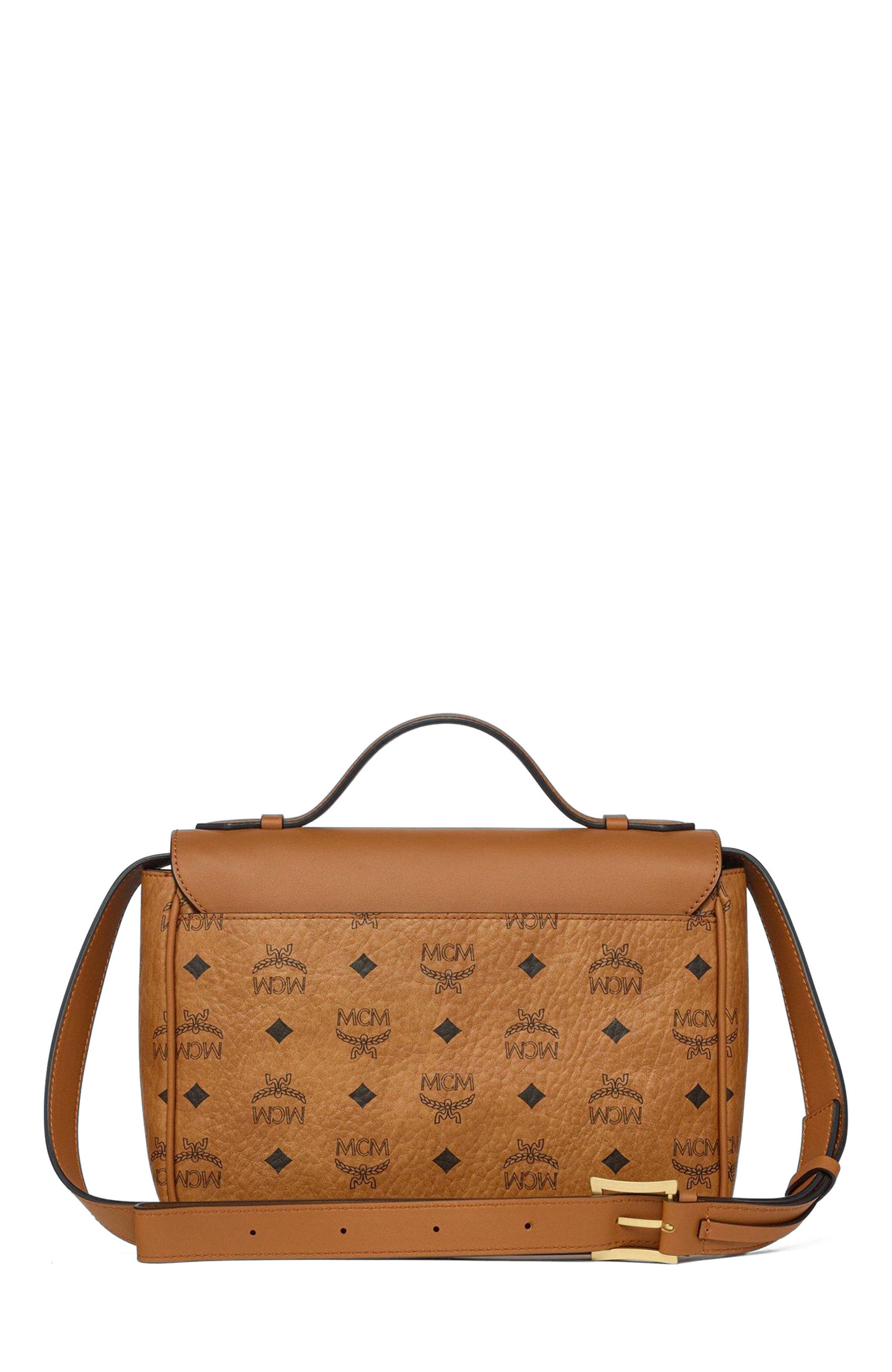 MCM Tracy Satchel in Visetos Leather Mix, Alternate, color, Cognac