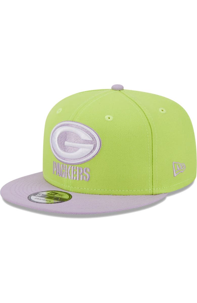 New Era Men's New Era Neon Green/Lavender Green Bay Packers Two-Tone Color Pack 9FIFTY Snapback Hat, Main, color, 