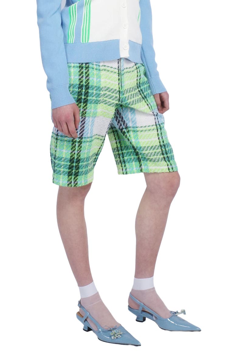 Anna Sui Capri Plaid Shorts, Alternate, color, Lime Multi