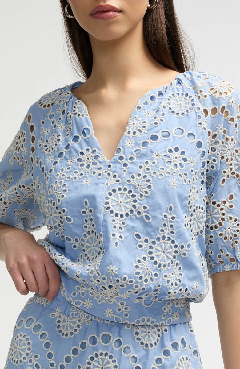 NVLT Eyelet Puff Sleeve Top, Alternate, color, Chambray