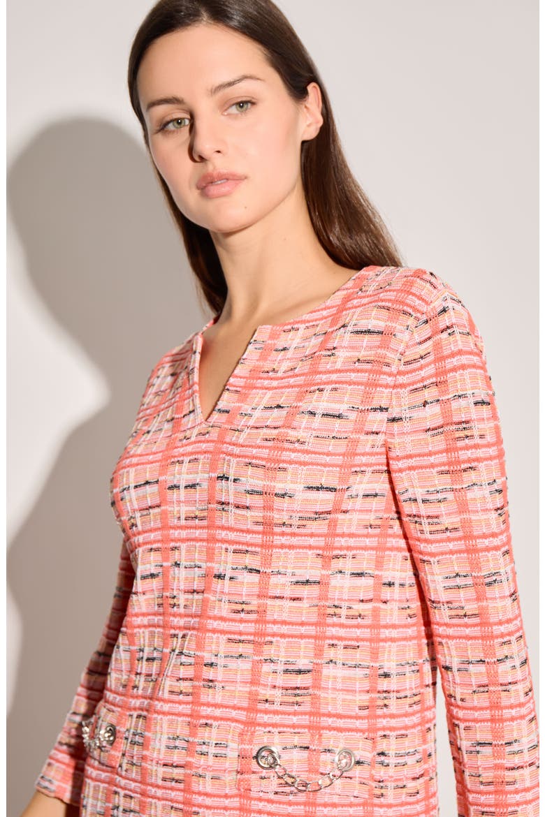 Plaid Knit Sheath Dress, Alternate, color, SUNKIST CORAL/ MULTI