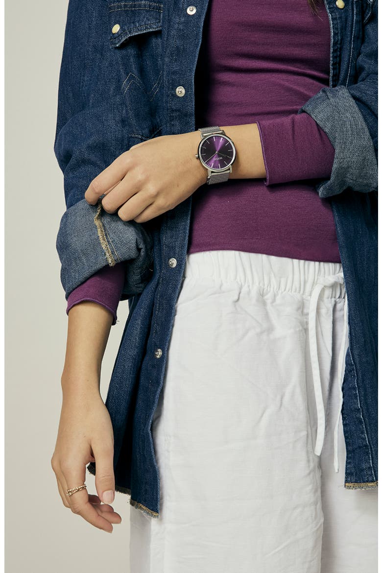 Porter Milanese Mesh Strap Watch, Alternate, color, SILVER / PURPLE SUNRAY