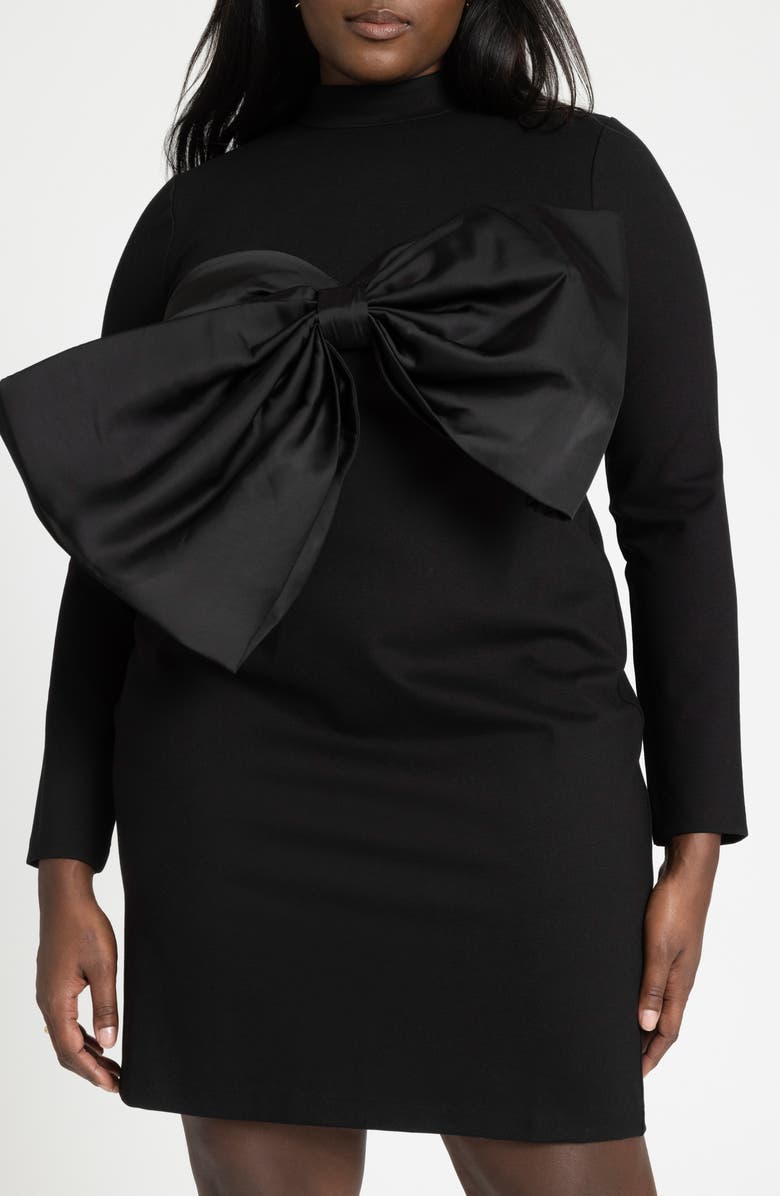 ELOQUII Bow Front Long Sleeve Minidress, Alternate, color,