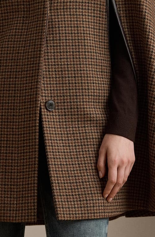 Ralph Lauren Lauren  Houndstooth Wool Blend Cape In Brown