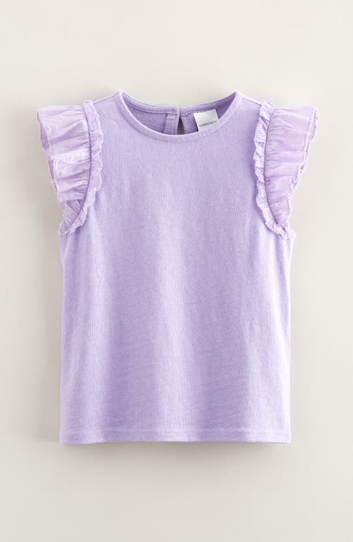 Nordstrom Kids' Ruffle Sleeve Cotton & Linen Top In Purple Bonnet