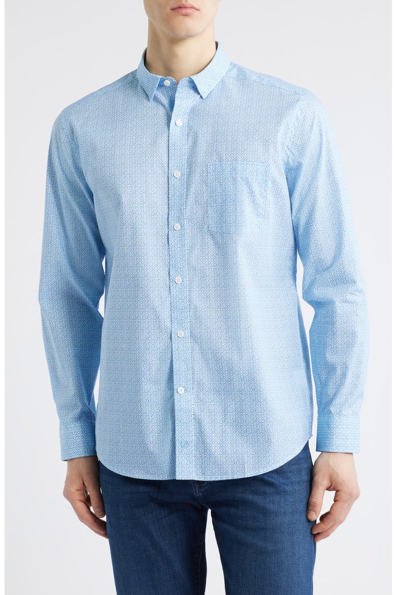Diamond Print Button-Up Shirt, Main, color, BLUE