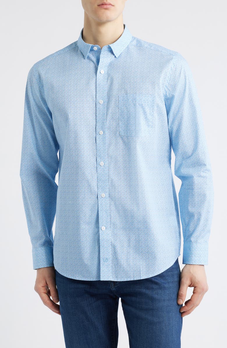 Johnston & Murphy Diamond Print Button-Up Shirt, Main, color, Blue