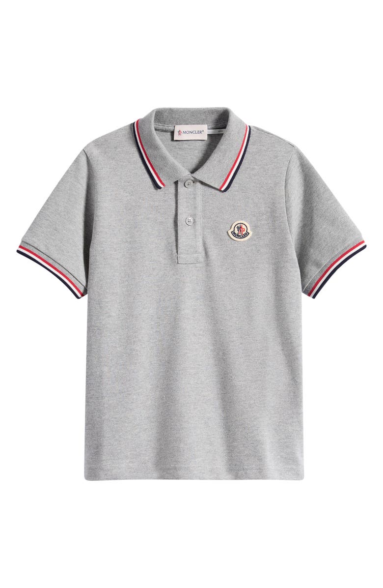 Moncler Kids' Tipped Cotton Piqué Polo, Main, color, Grey