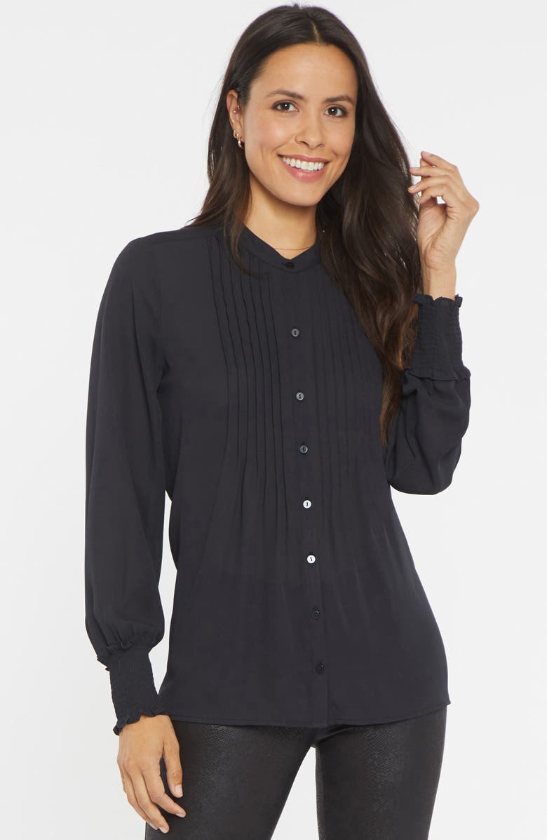 NYDJ Pleated Peasant Blouse, Alternate, color, Black