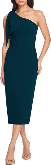 tiffany asymmetrical midi dress Dress The Population Tiffany One Shoulder Midi Dress - Pine