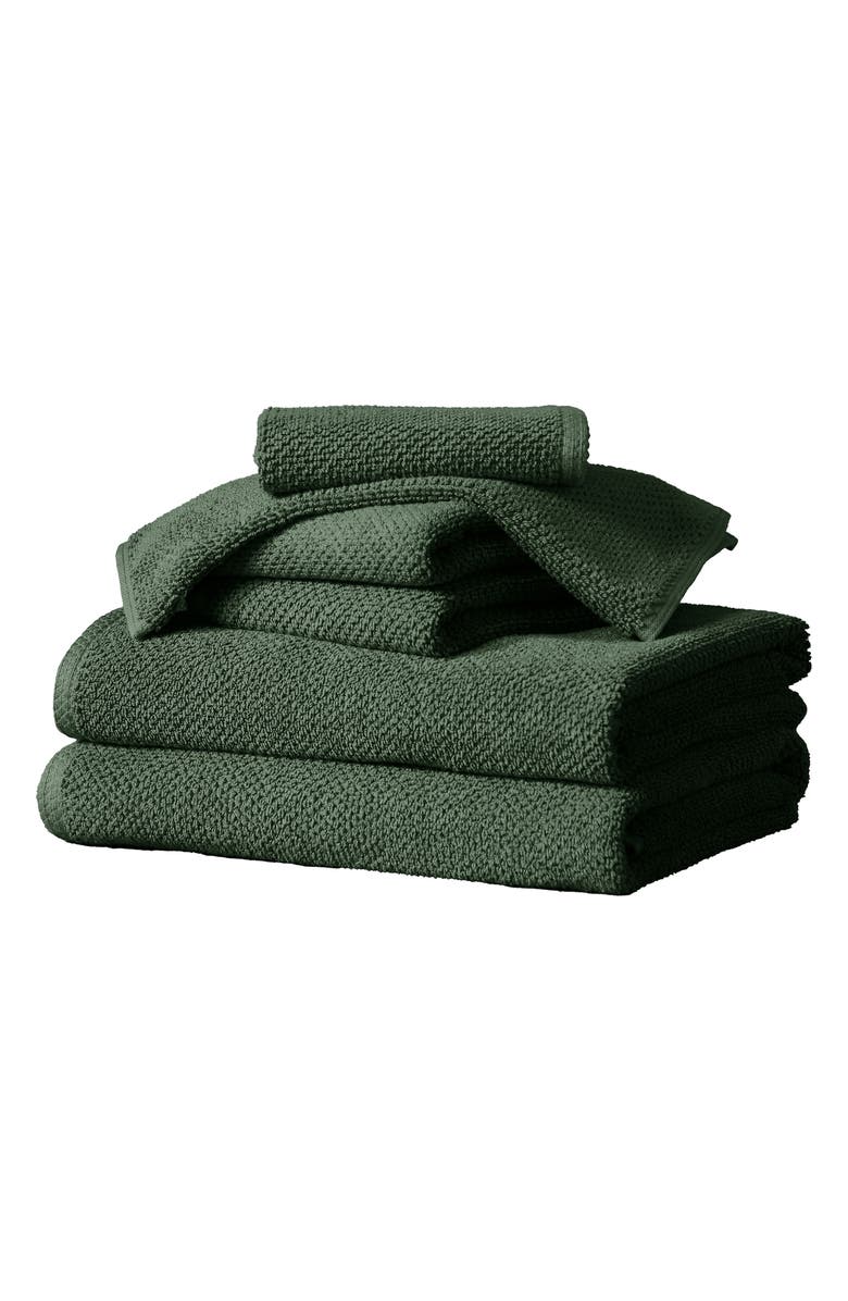 Woven & Weft Cotton 6-Piece Textured Towel Set, Main, color, Forest Green