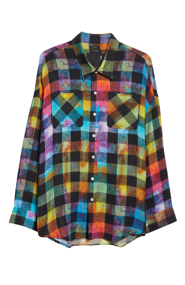 R13 Rainbow Plaid Oversize Button-Up Shirt, Alternate, color, 
