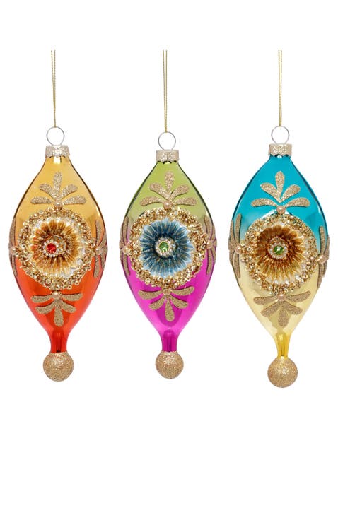 Glitter Finial Drop Ornament, Box of 6