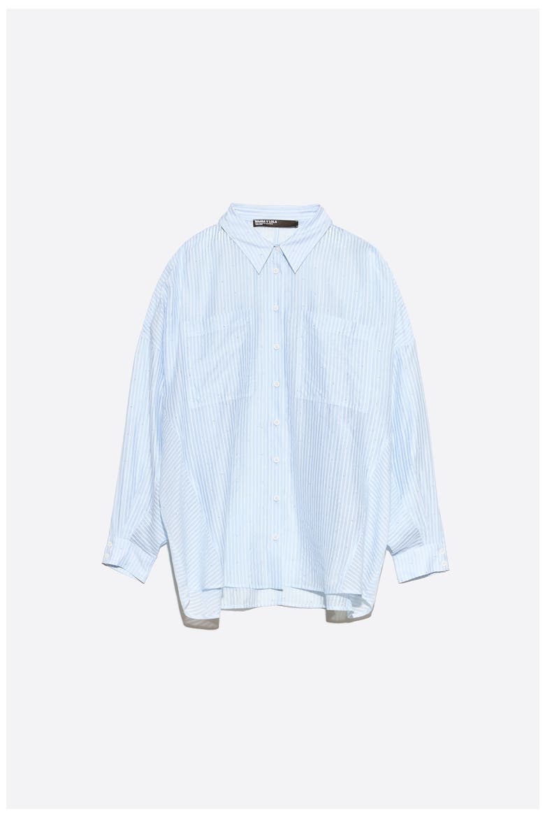 Oversize Shirt with Mini Rivets and Stripes, Alternate, color, LIGHT BLUE