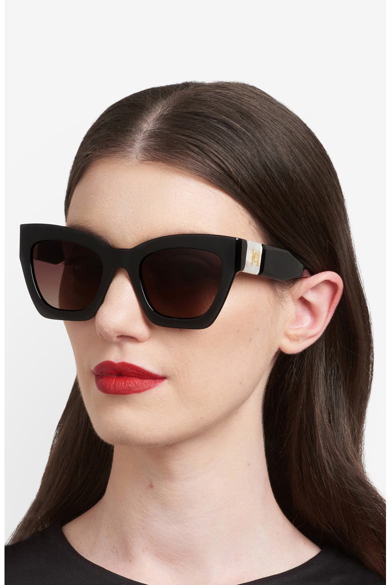 52mm Gradient Cat Eye Sunglasses, Alternate, color, BLACK MARBLE/ BROWN SF