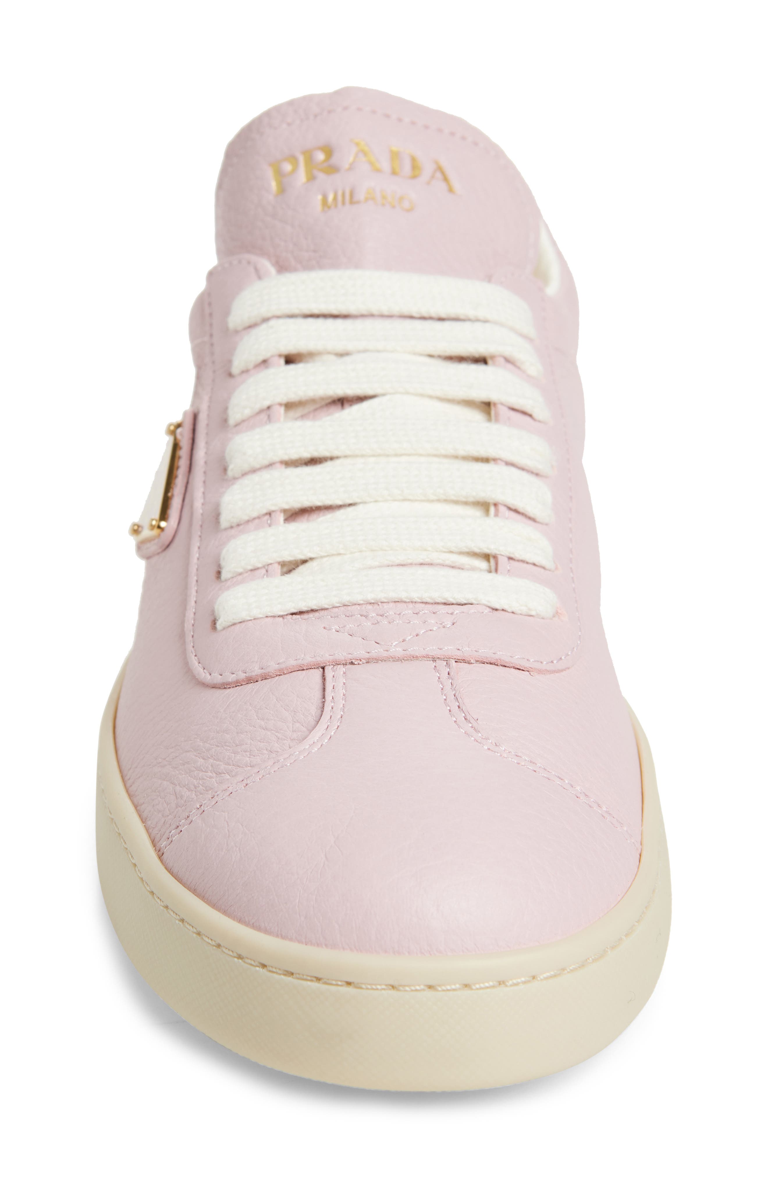 Prada Lane Triangle Logo Deerskin Leather Sneaker, Alternate, color, 