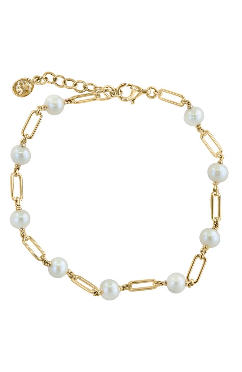 EFFY 14K Gold Plated Sterling Silver 5mm Freshwater Pearl Station Bracelet, Main, color, 