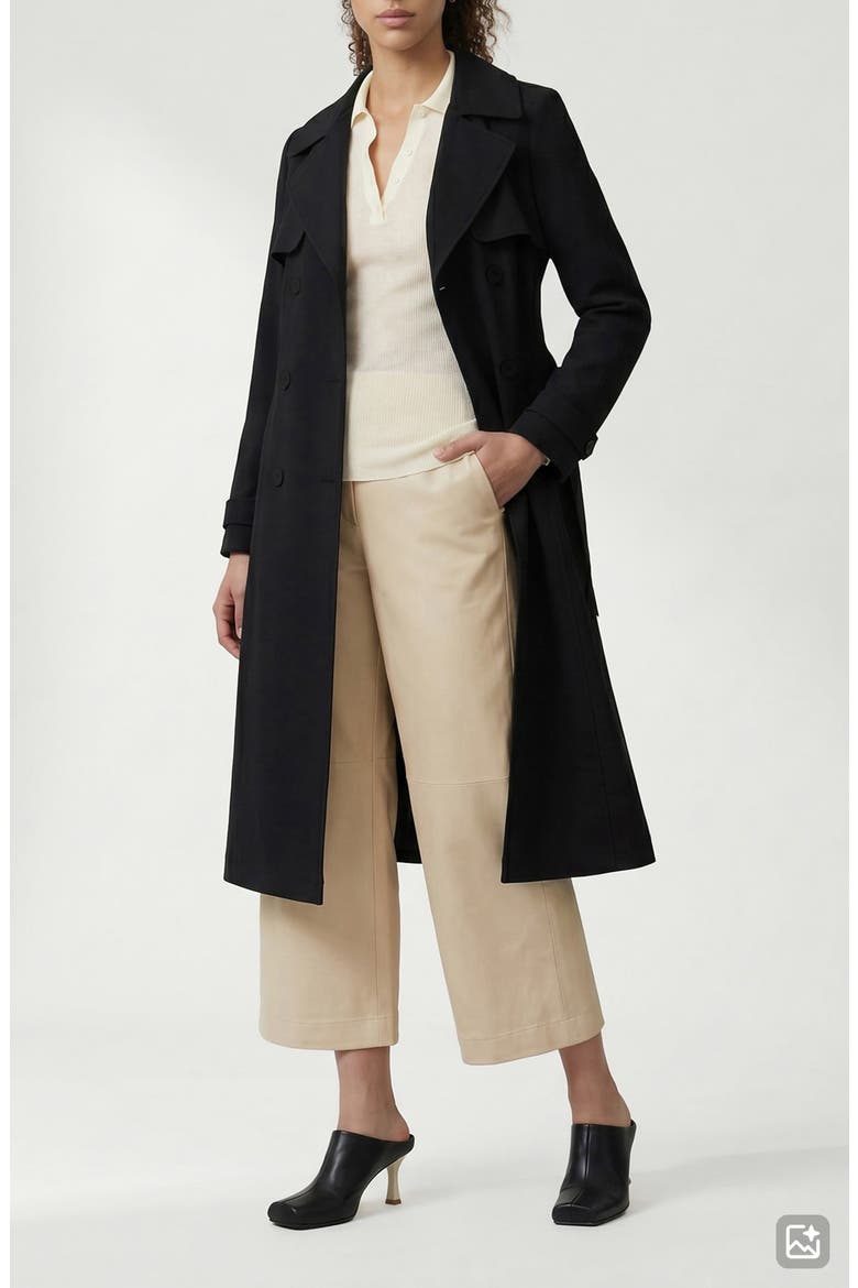 Evelin Tie Waist Water Repellent Coat, Alternate, color, BLACK