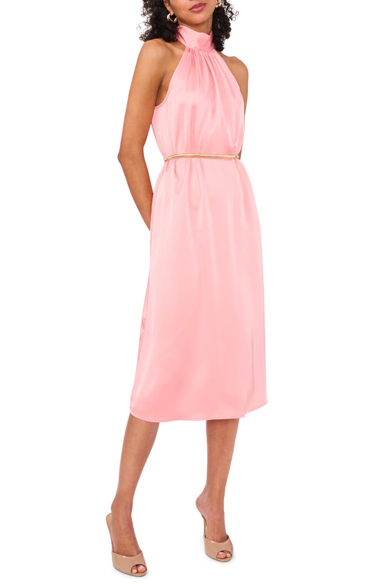 Mock Neck Satin Midi Dress, Main, color, ROSE GAUZE