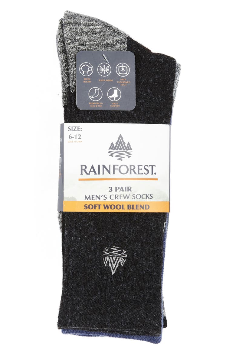 Wool Blend Crew Socks - Pack of 3, Alternate, color, GREY