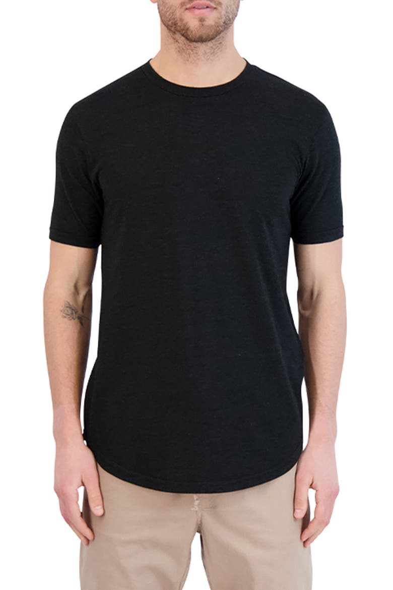 Overdye Crewneck Scallop Hem T-Shirt, Main, color, BLACK