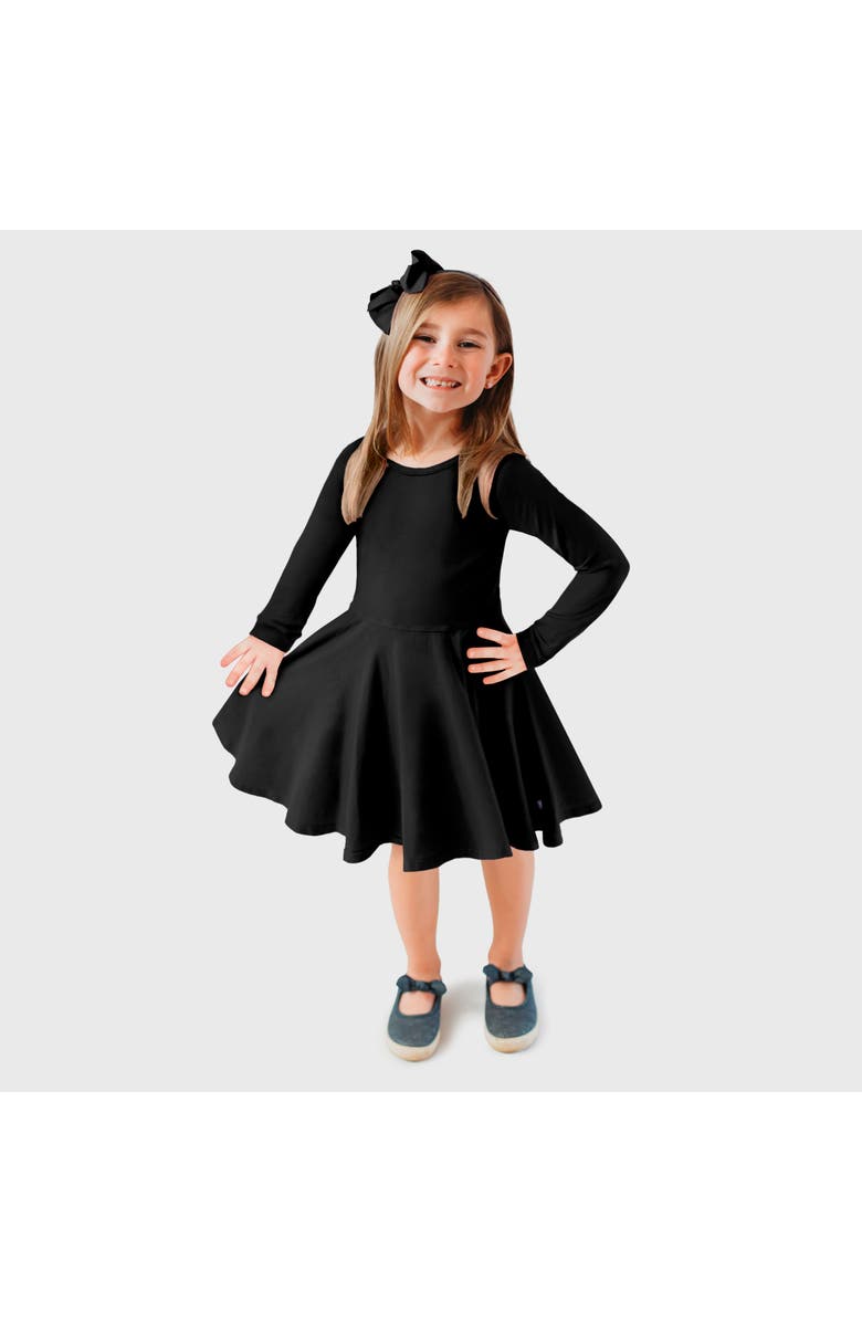 CITY THREADS Girls Soft Jersey 100% Cotton Long Sleeve Skater Twirly Dress, Main, color, Black