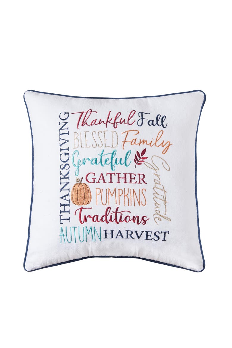 Fall Thankful Gather Blessed Font 100% Cotton Accent Throw Pillow 18" x 18", Main, color, Orange