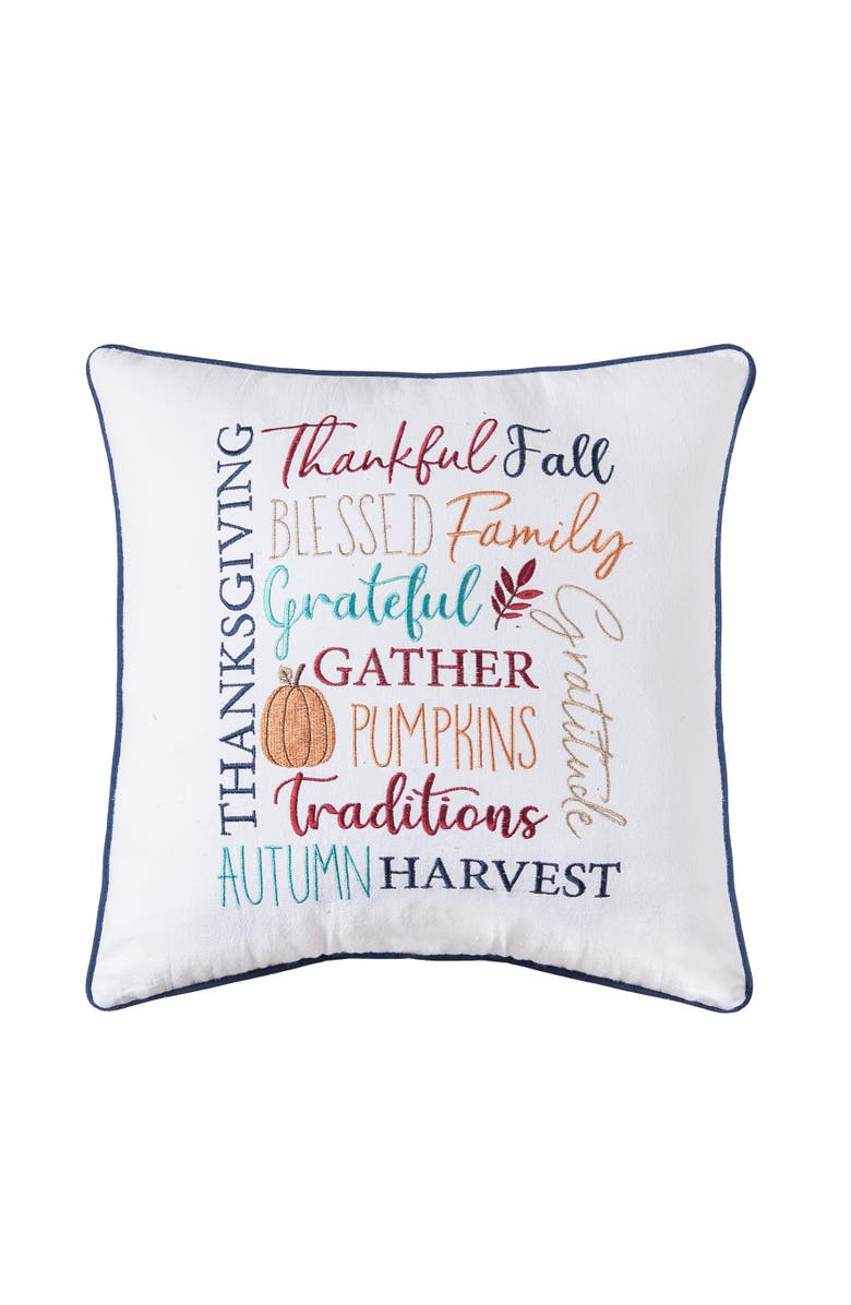 C&F Home Fall Thankful Gather Blessed Font 100% Cotton Accent Throw Pillow 18" x 18", Main, color, Orange