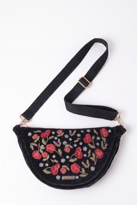 Poppy Meadow Velvet Crossbody Sling Bag