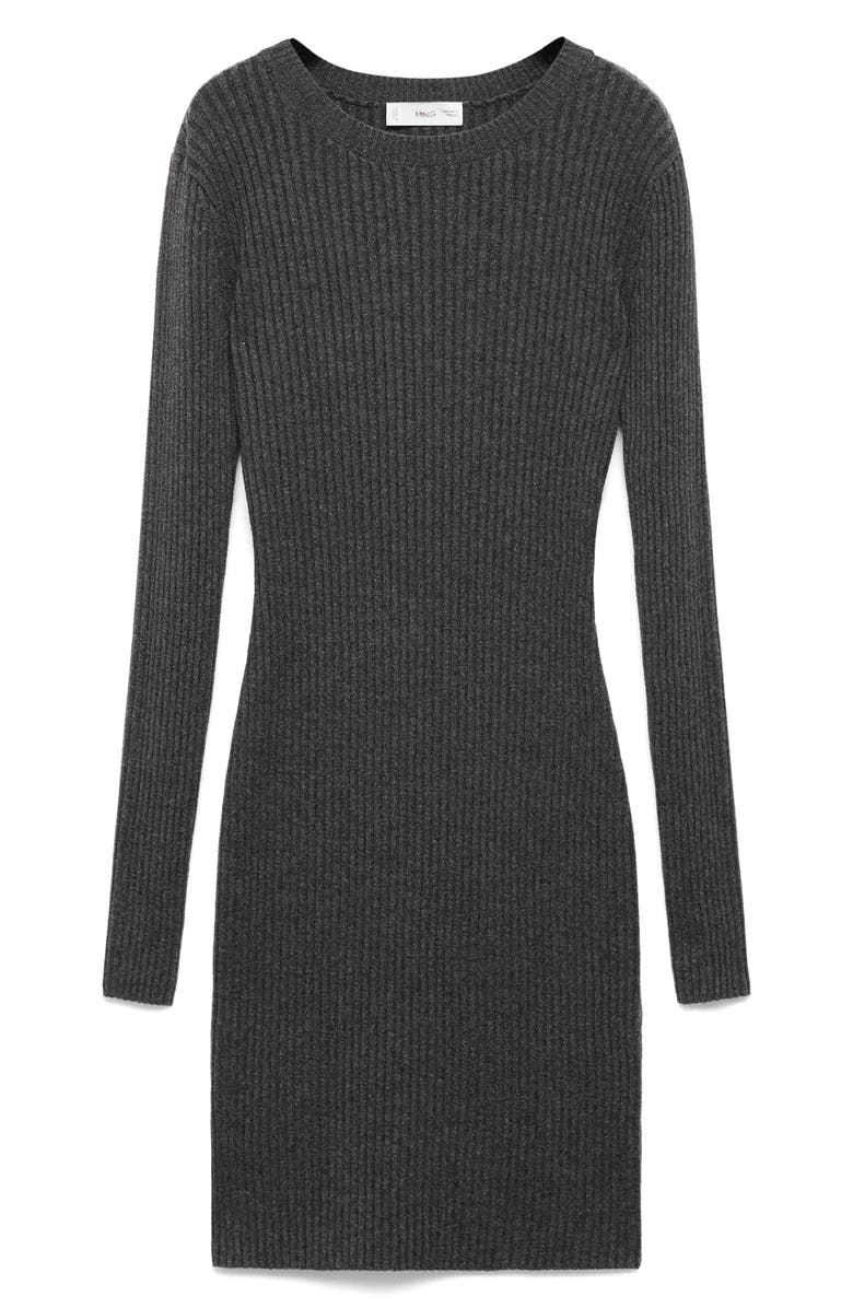 MANGO TEEN Ribbed Long Sleeve Sweater Dress, Alternate, color, Charcoal