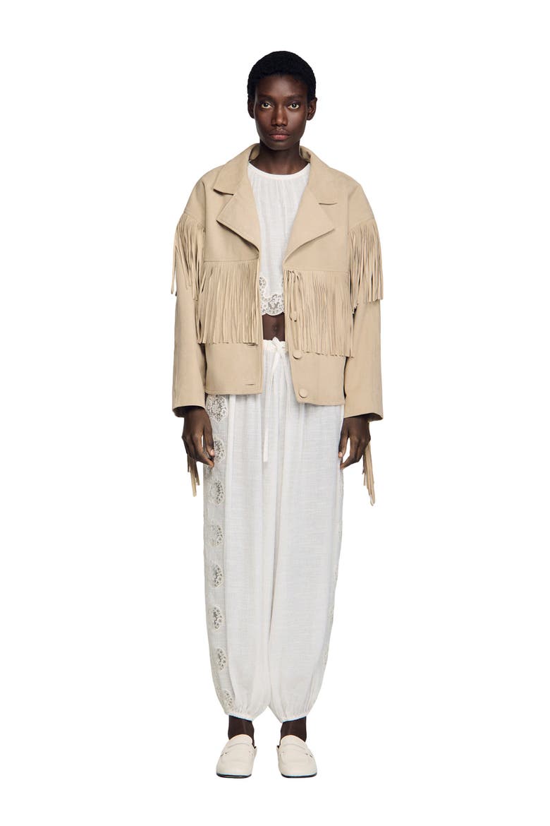 Fringed suede jacket, Alternate, color, Beige