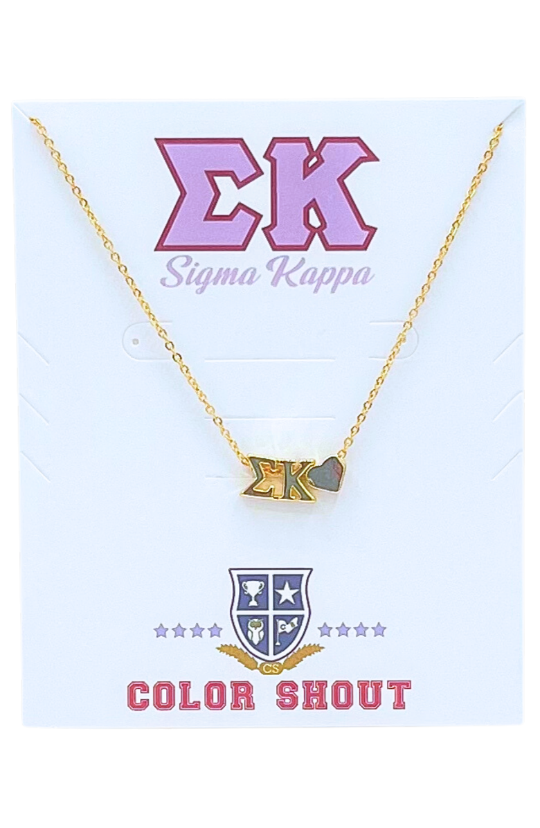 Color Shout Sigma Kappa Sorority Gold Heart Necklace, Main, color, Yellow Gold