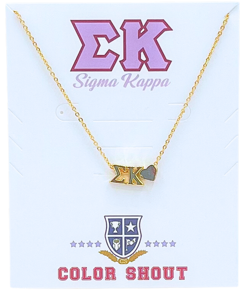Sigma Kappa Sorority Gold Heart Necklace