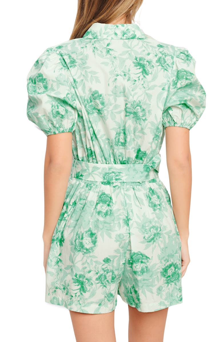 FLYING TOMATO Print Belted Cotton Romper, Alternate, color, Ivory/ Mint