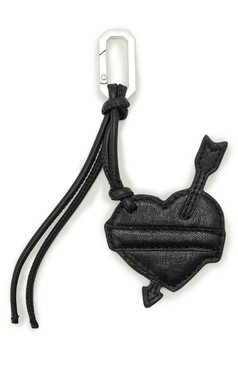 AllSaints Leather Heart Keyring, Main, color, Black