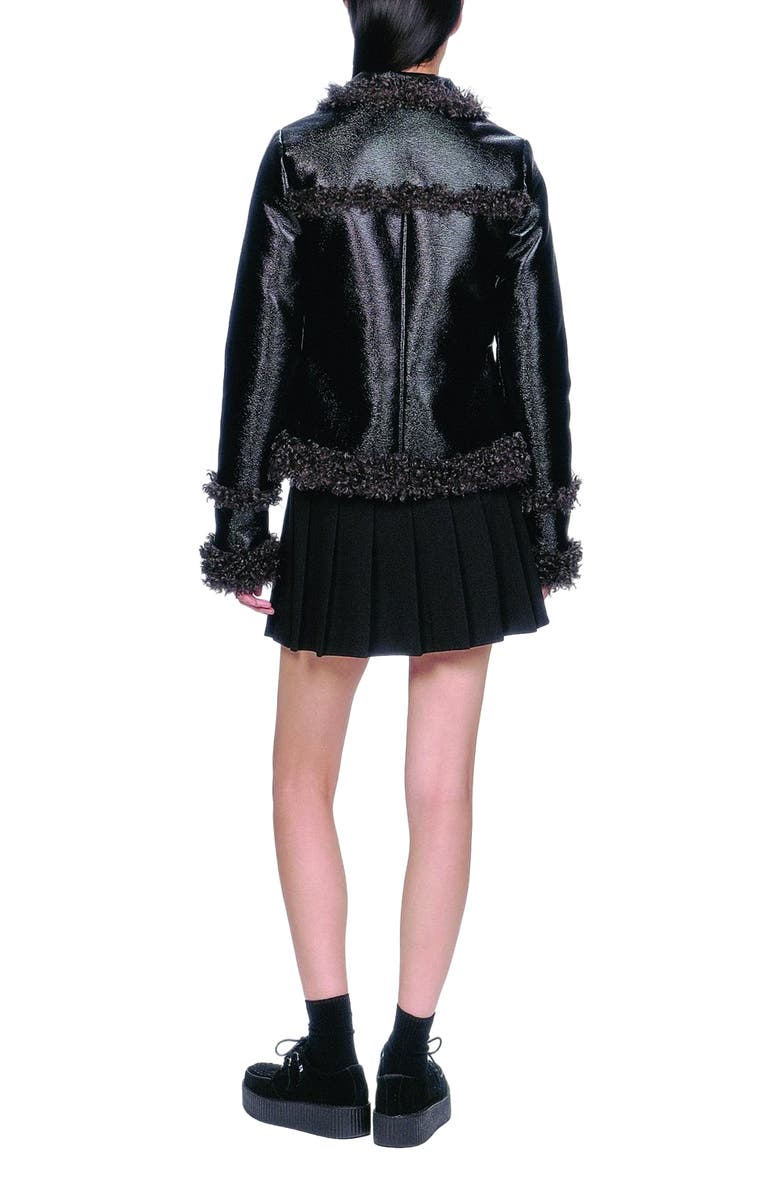 Anna Sui Faux Leather W/ Curly Lamb Trim Jacket, Alternate, color, Black Multi