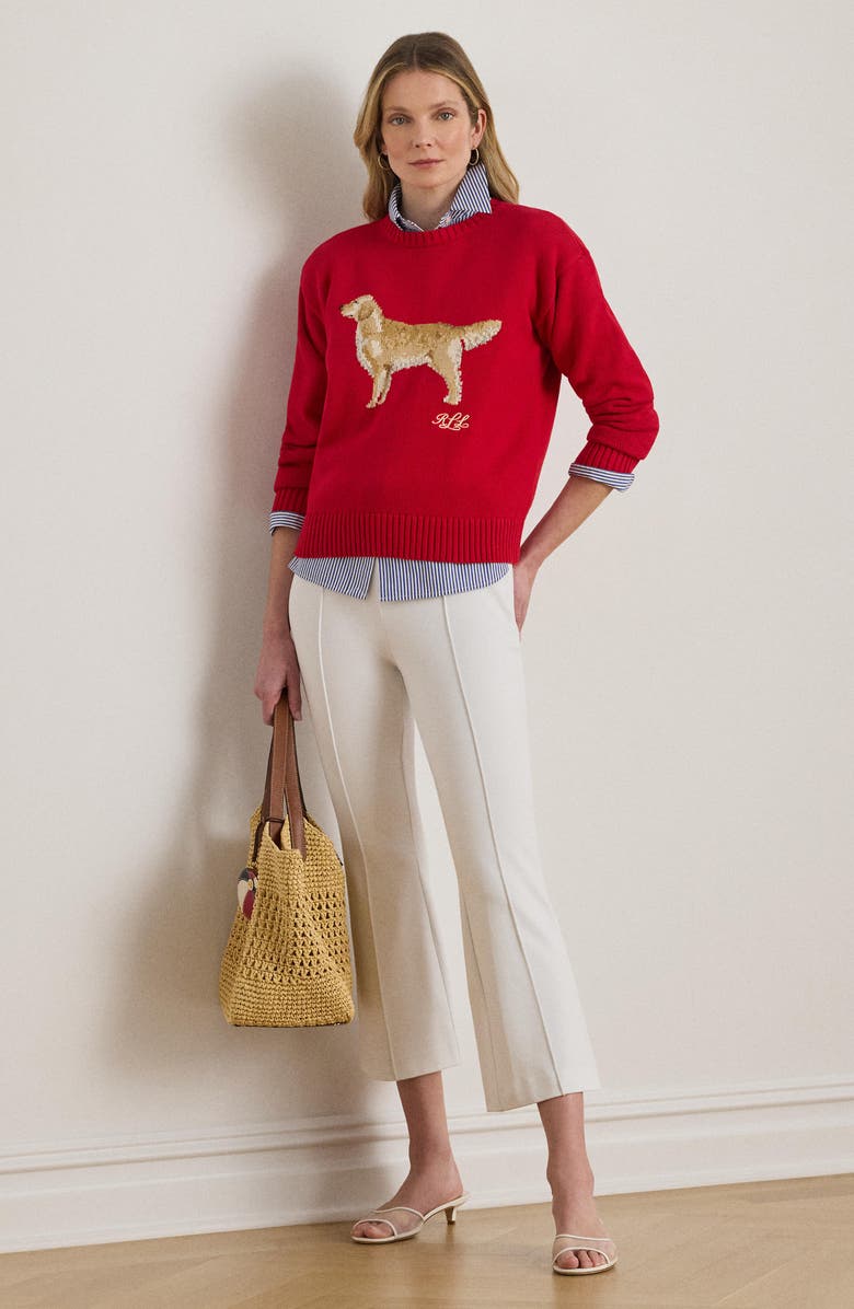 Lauren Ralph Lauren Golden Retriever Cotton Intarsia Sweater, Alternate, color, Cruise Red Multi