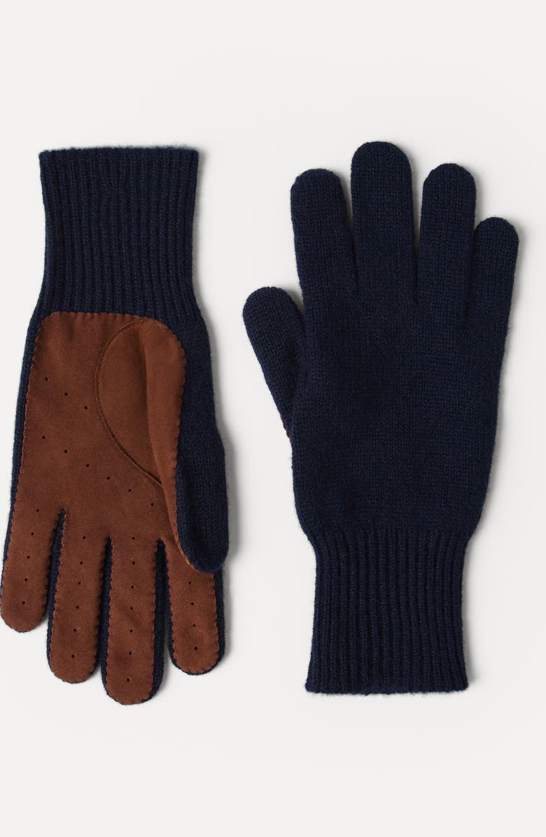 Brunello Cucinelli Cashmere and suede gloves, Alternate, color, Navy Blue