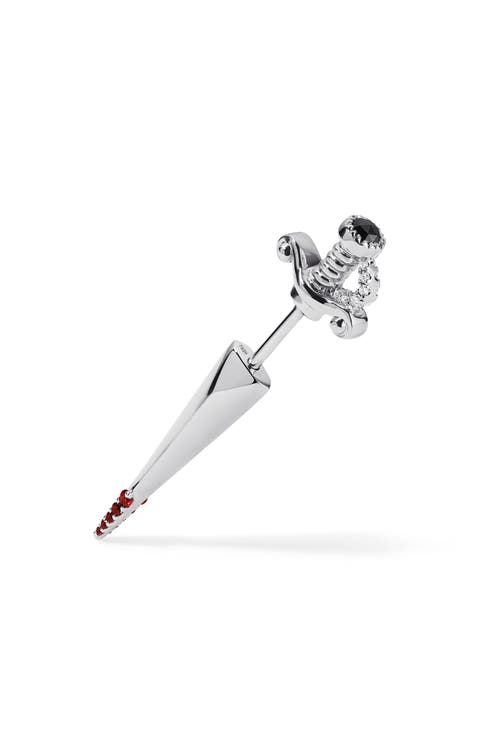Black & White Diamond & Ruby Sword Single Stud Earring