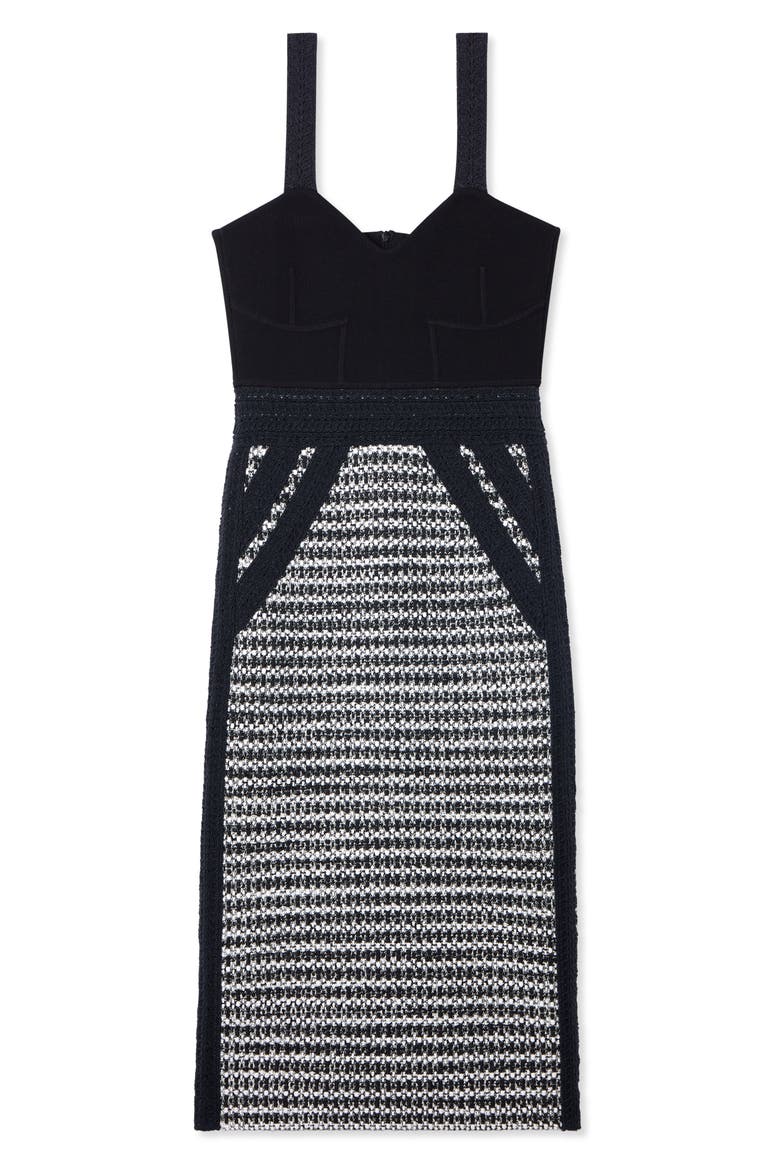 Bicolor Mixed Knit Midi Dress, Alternate, color, BLACK/ IVORY MULTI