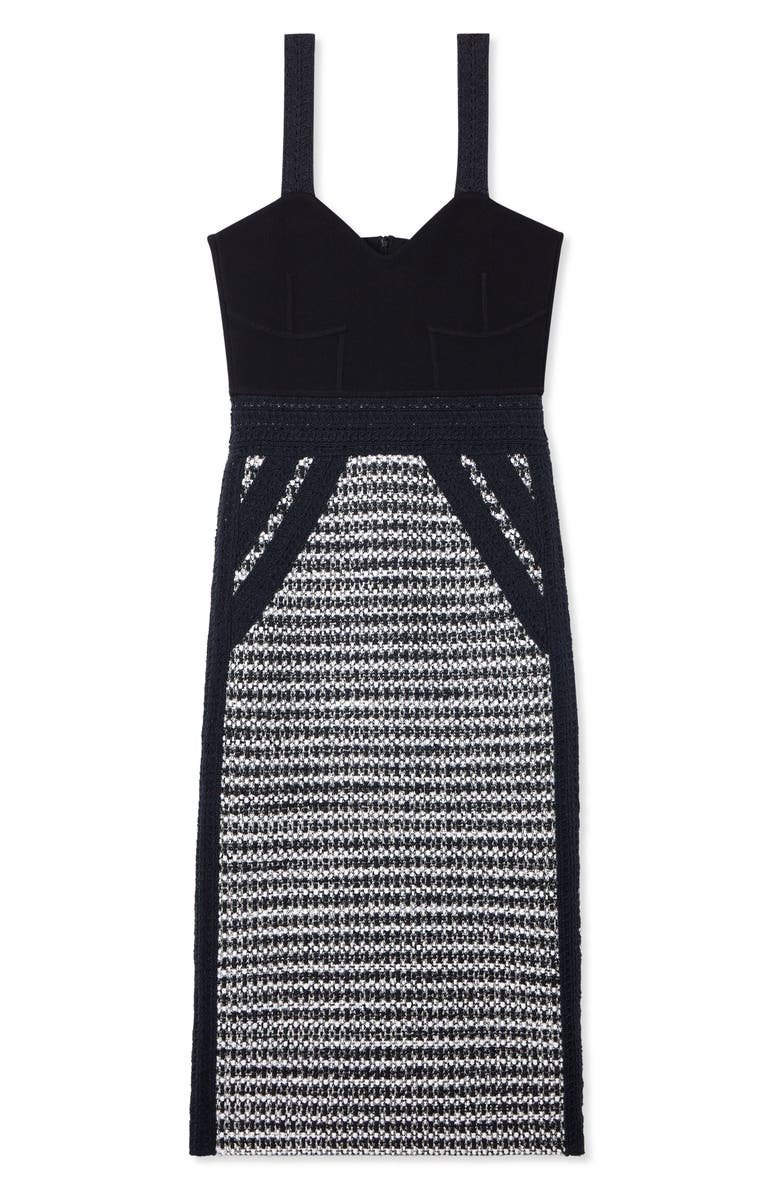 ST. JOHN Bicolor Mixed Knit Midi Dress, Alternate, color, Black/ Ivory Multi