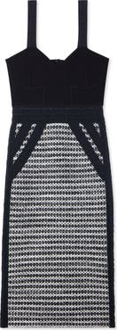 ST. JOHN Bicolor Mixed Knit Midi Dress