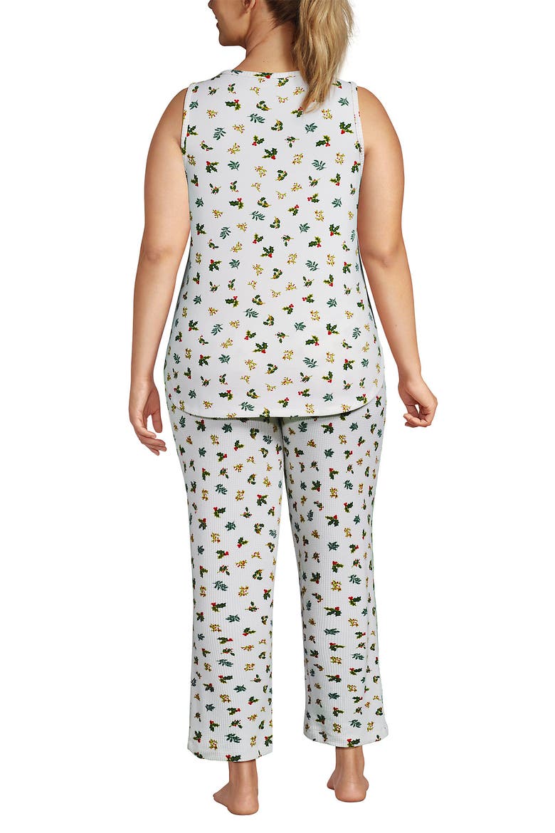 Brushed Cozy Waffle Jersey 3 Piece Pajama Set - Tank Top Pant and Robe, Alternate, color, Ivory Holly